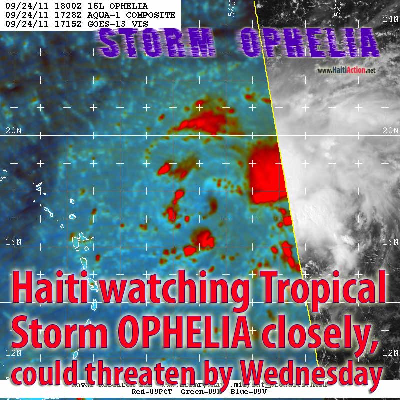 Satellit image ofTropical Storm Ophelia showing areas of vapor density